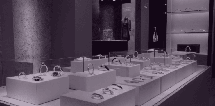 Gold jewelry in a store