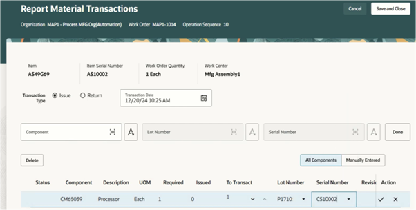 Report Material Transactions